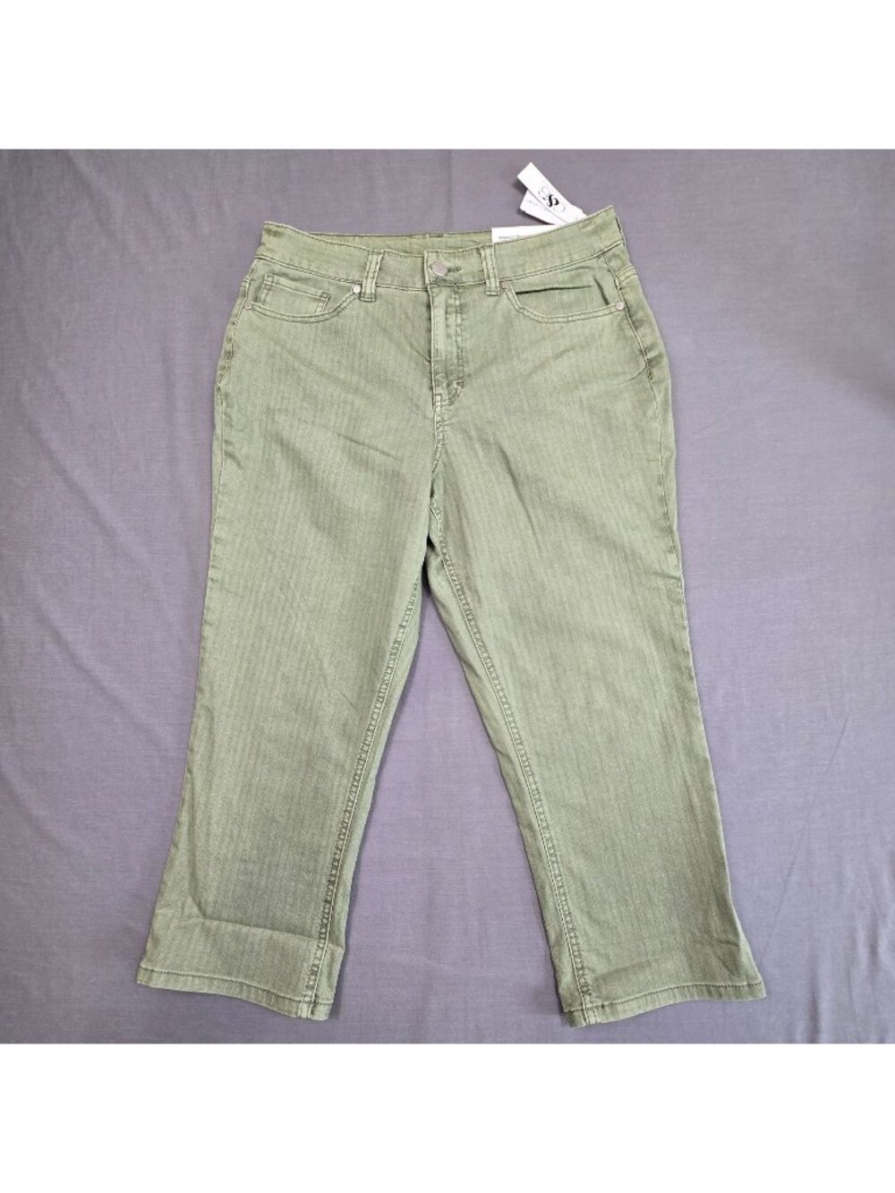 NEW Christopher & Banks 10P Petite Crop Jeans Olive Green Relaxed Fit High Rise